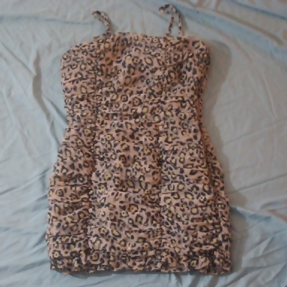 Leopard Print Mini Dress - Nude/Pink